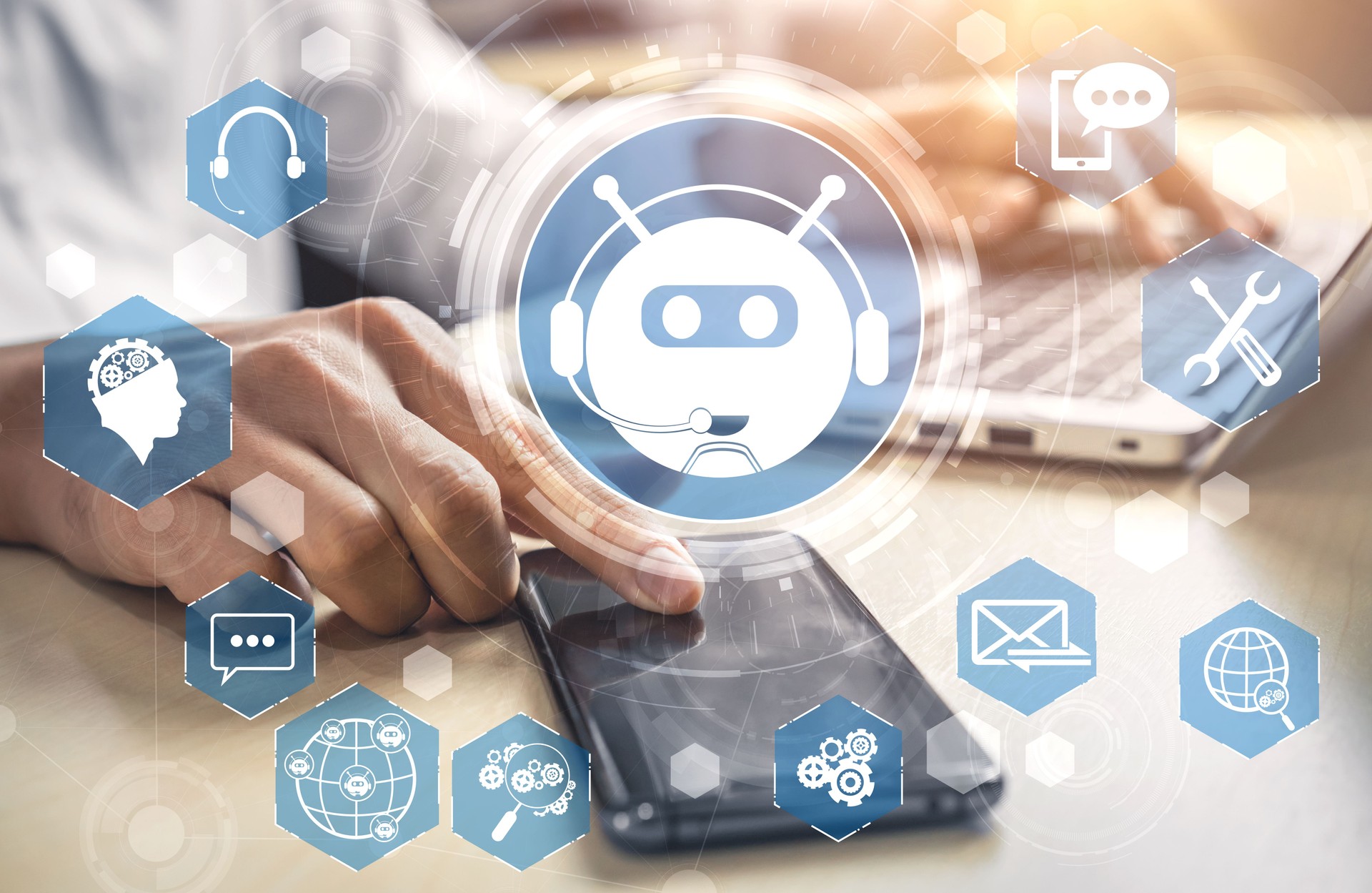 AI Chatbot smart digital customer service application concept.